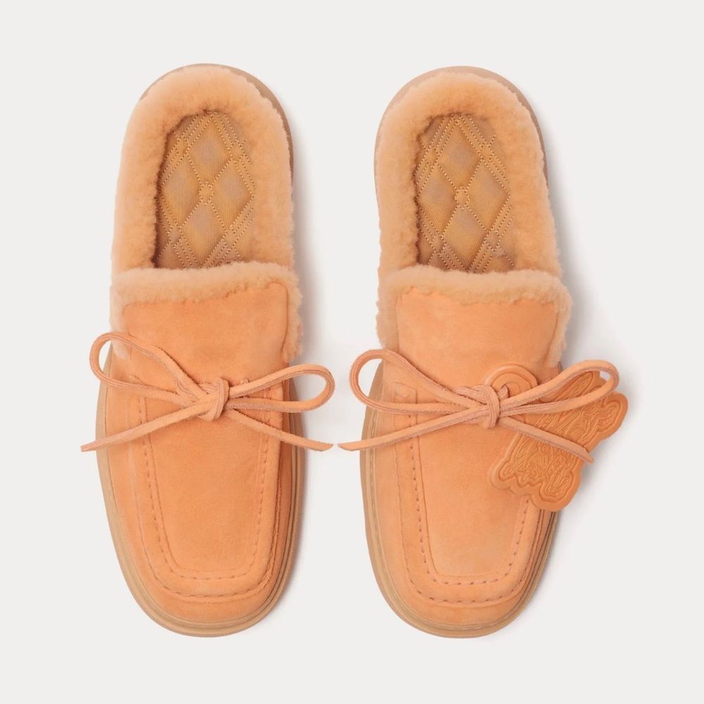 Burberry Stony faux fur suede mules Marshmallow peach orange size 36 US6 - Picture 2 of 6